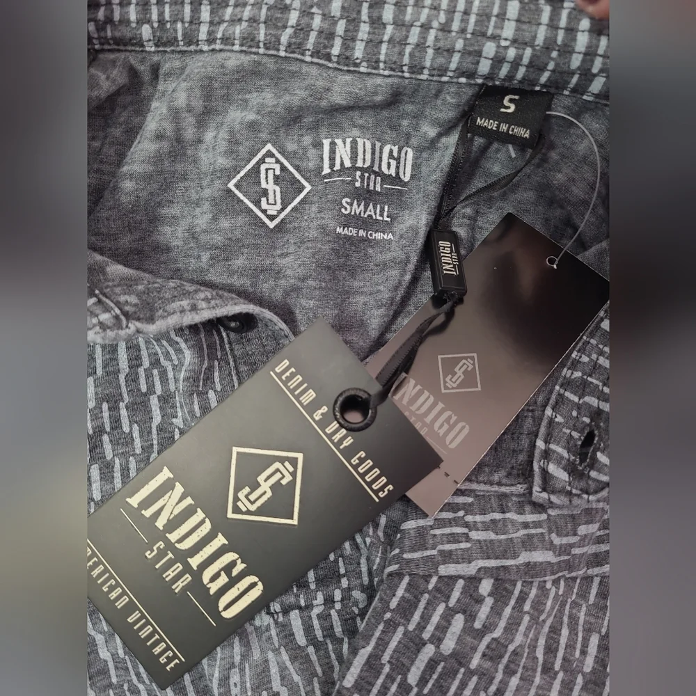 Indigo Star Norman Knit Burnout Polo Botanical Print Heather Black Shirt Small - Picture 6 of 9